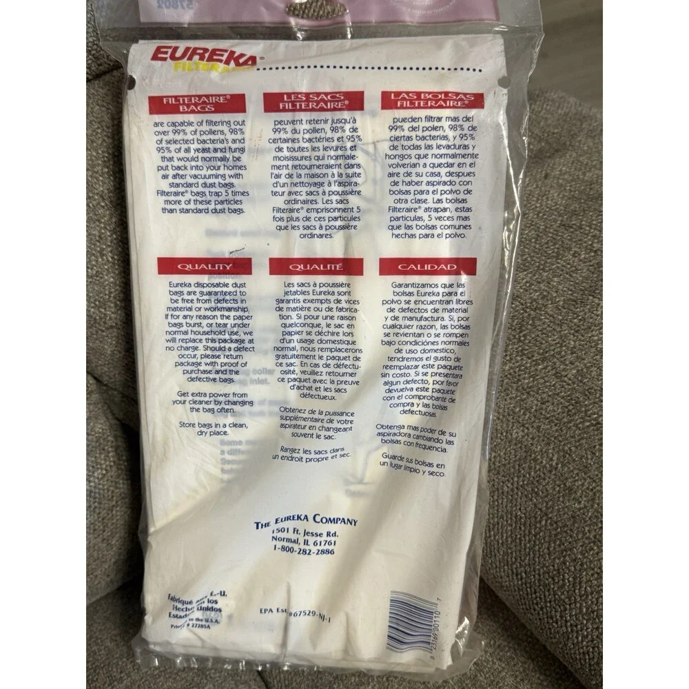 Eureka filteraire Dust Bags Pack Of 3 New In Bag Model 57802